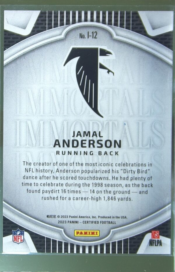 2023 Certified Jamal Anderson /99 #I-12 Falcons Immortals Mirror Red - Image 3