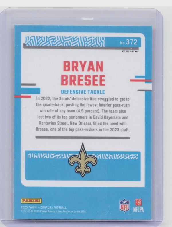 2023 Donruss Bryan Bresee #372 Saints Optic Rated Rookie Preview Red & Green Pri - Image 3