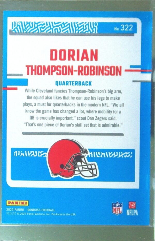 2023 Donruss Dorian Thompson-Robinson Press Proof Yellow RC #322 Browns - Image 3