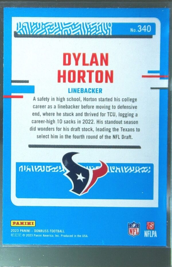 2023 Donruss Dylan Horton RC #340 Texans - Image 3