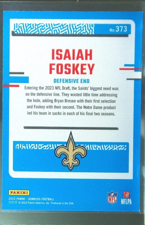 2023 Donruss Isaiah Foskey RC #373 Saints - Image 3