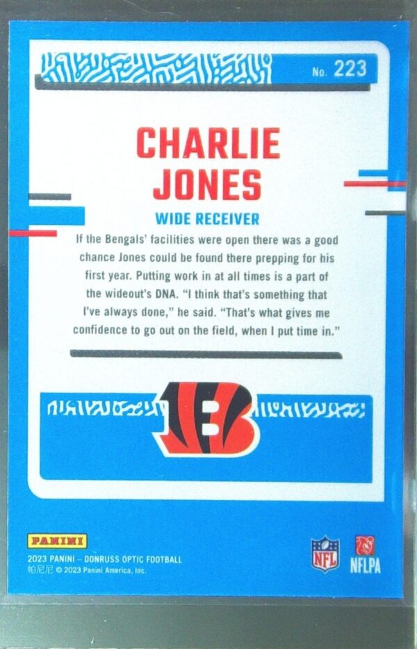 2023 Donruss Optic Charlie Jones RC #223 Bengals - Image 3