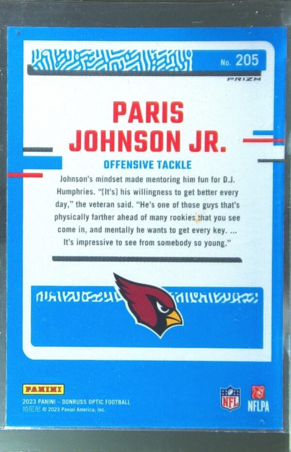 2023 Donruss Optic Paris Johnson Jr. Purple Shock RC #205 Cardinals - Image 3