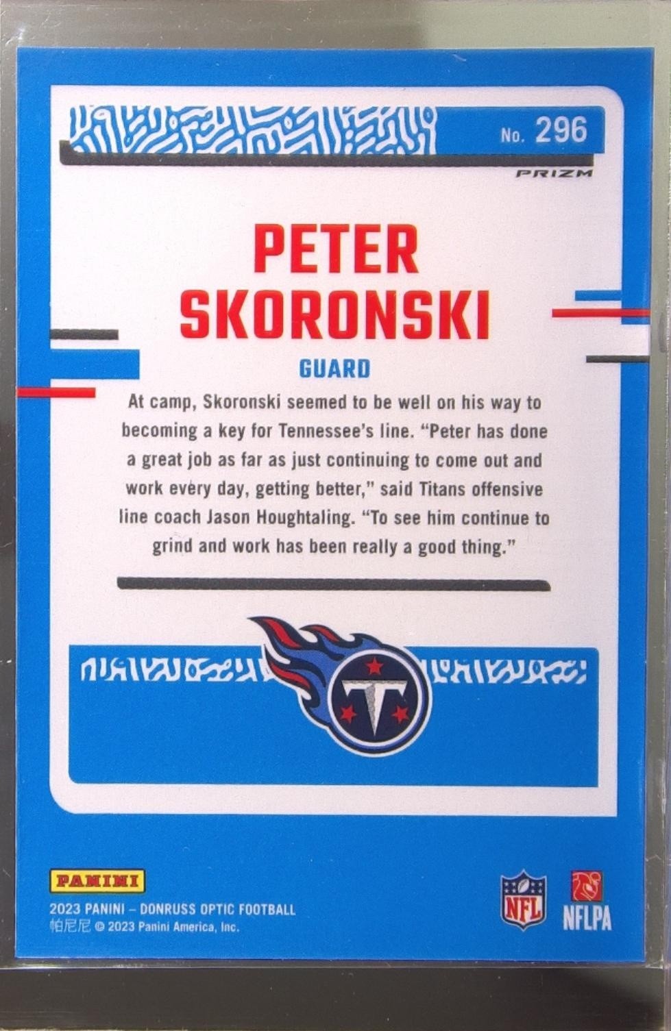 2023 Donruss Optic Peter Skoronski Pink RC #296 Titans - Image 3