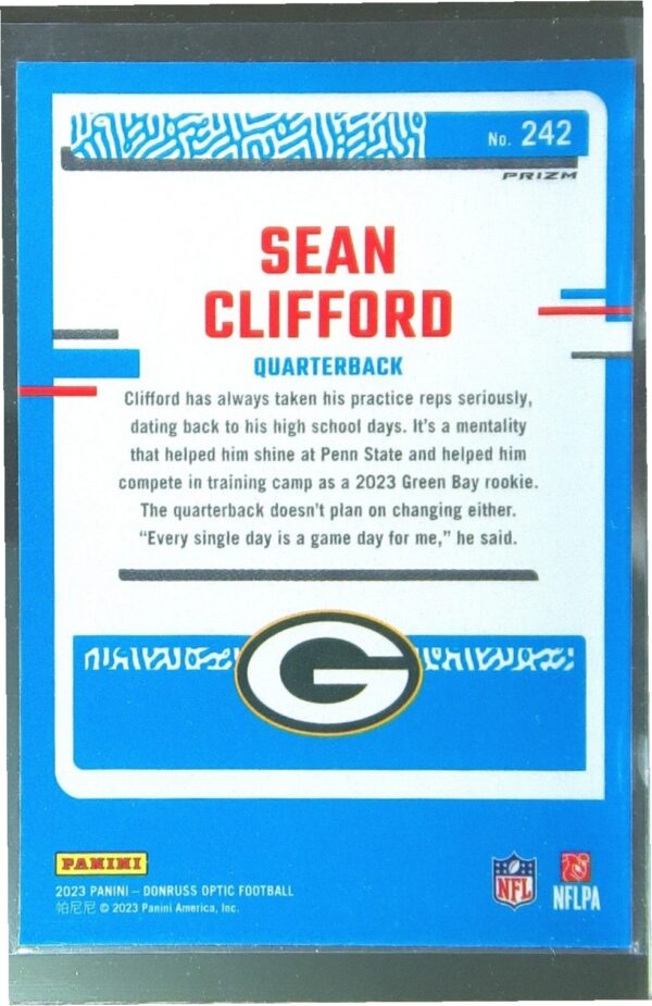 2023 Donruss Optic Sean Clifford Pink RC #242 Packers - Image 3