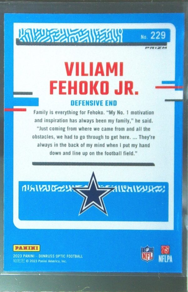 2023 Donruss Optic Viliami Fehoko Jr. Pink RC #229 Cowboys - Image 3