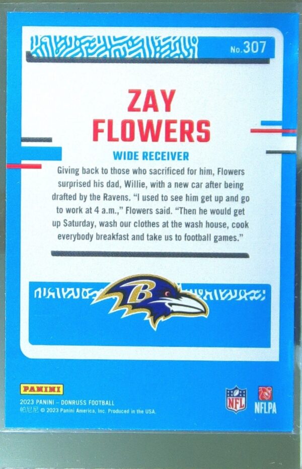 2023 Donruss Zay Flowers RC #307 Ravens - Image 3