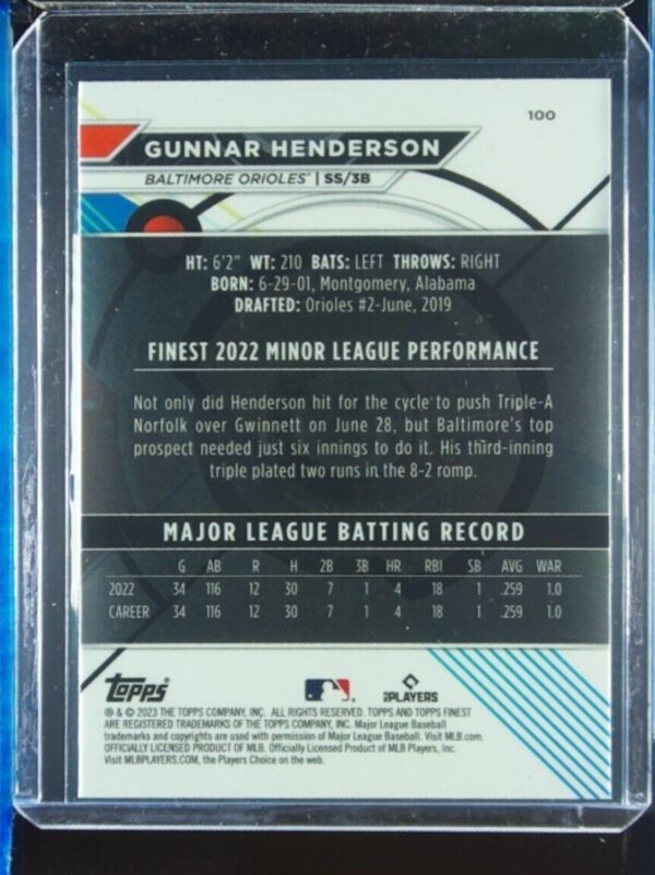 2023 Finest Gunnar Henderson Refractor #100 Orioles - Image 3