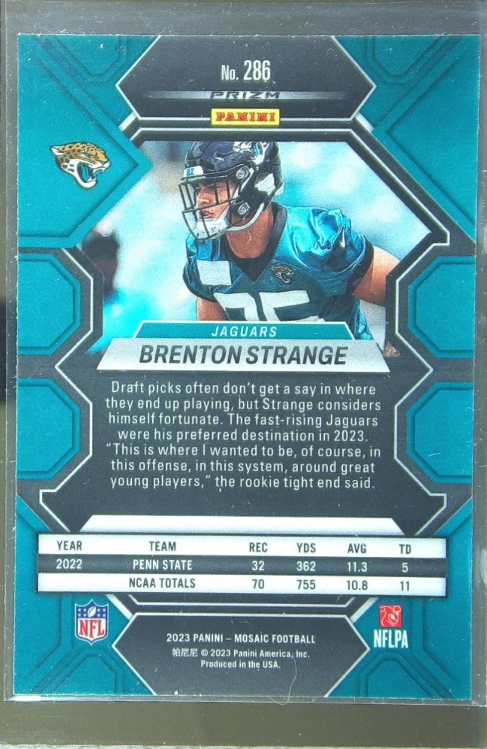 2023 Mosaic Brenton Strange Red Mosaic RC #286 Jaguars - Image 3