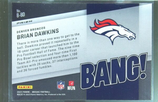 2023 Mosaic Brian Dawkins #B-BD Broncos Bang! Mosaic Green - Image 3
