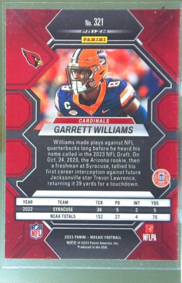 2023 Mosaic Garrett Williams Reactive Blue Mosaic #321 Cardinals - Image 3