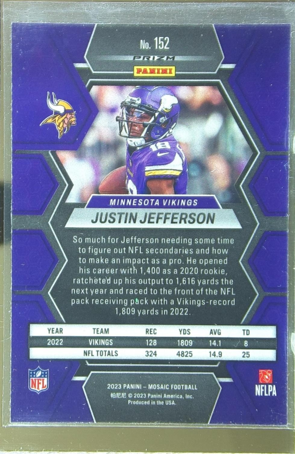 2023 Mosaic Justin Jefferson Reactive Blue Mosaic #152 Vikings - Image 3