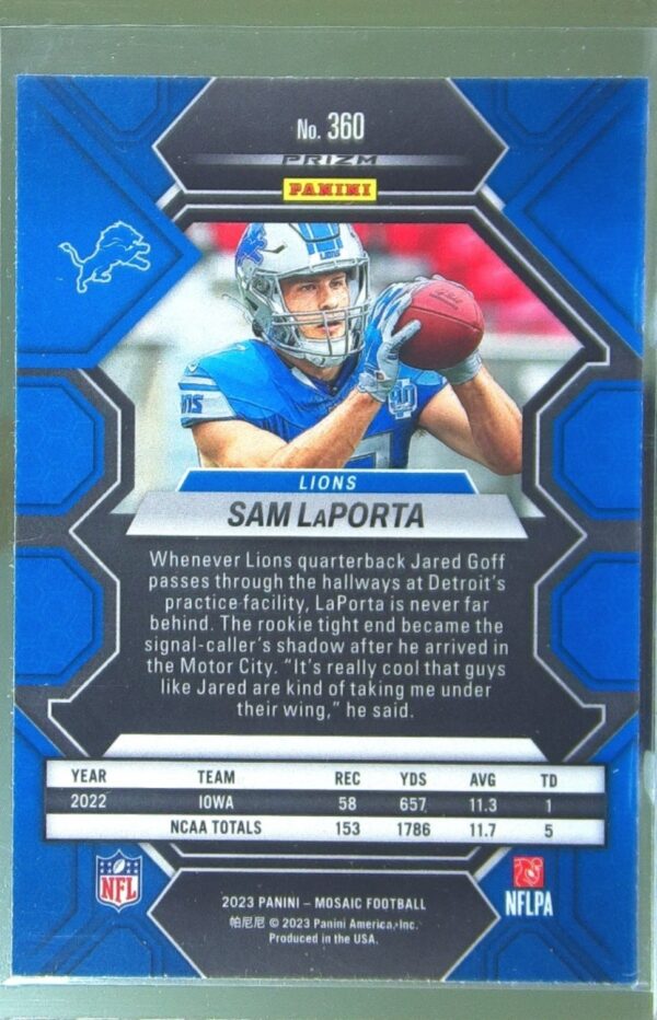 2023 Mosaic Sam LaPorta RC #360 Lions - Image 3