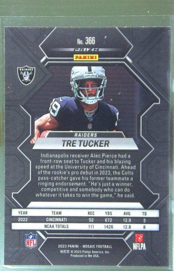 2023 Mosaic Tre Tucker Green Mosaic RC #366 Raiders - Image 3