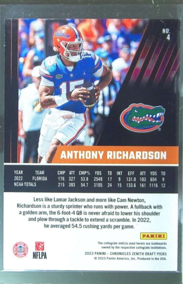 2023 Panini Chronicles Draft Picks Anthony Richardson RC #4 Gators Zenith - Image 3