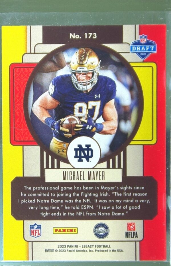 2023 Panini Legacy Michael Mayer RC #173 Irish - Image 3