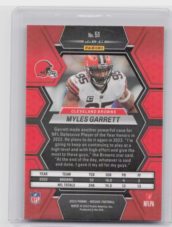 2023 Panini Mosaic Myles Garrett Green Mosaic #51 Browns - Image 3
