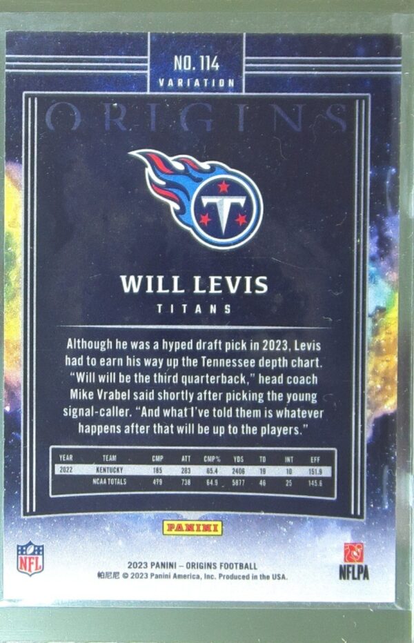 2023 Panini Origins Will Levis RC #114 Titans - Image 3
