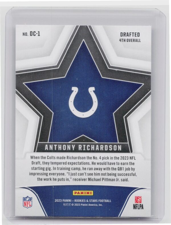 2023 Panini Rookies & Stars Anthony Richardson #DC-1 Colts Draft Class - Image 3
