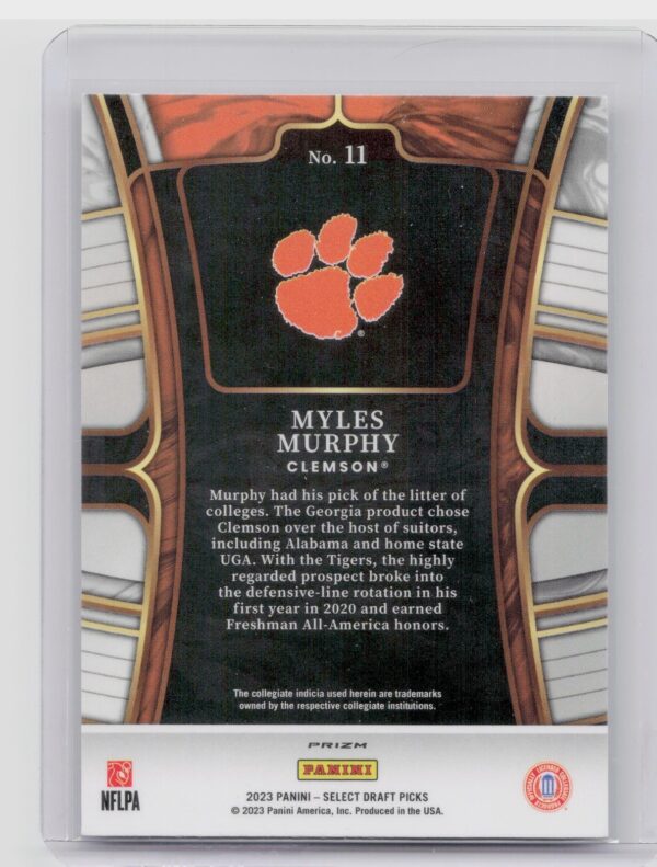 2023 Panini Select Draft Picks Myles Murphy Silver Prizm #11 Tigers - Image 3