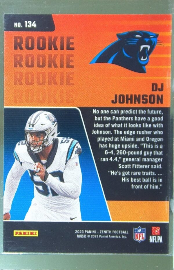 2023 Panini Zenith DJ Johnson No Huddle RC #134 Panthers - Image 3