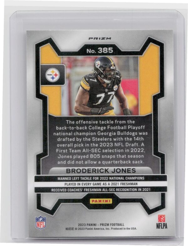 2023 Prizm Broderick Jones Lazer #385 Steelers - Image 3