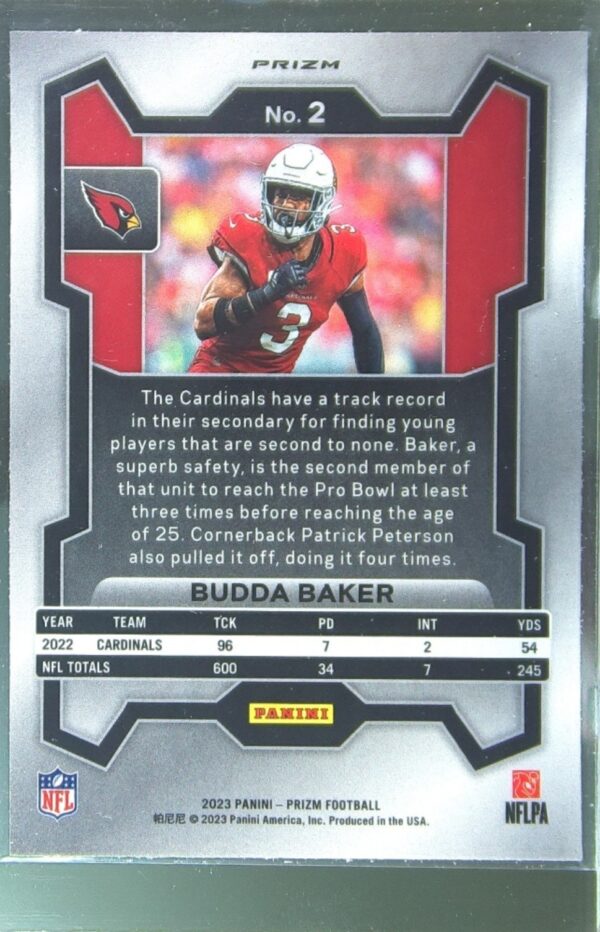 2023 Prizm Budda Baker Orange Disco #2 Cardinals - Image 3