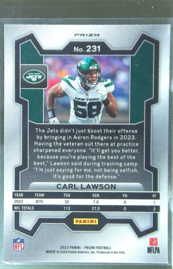 2023 Prizm Carl Lawson Green #231 Jets - Image 3