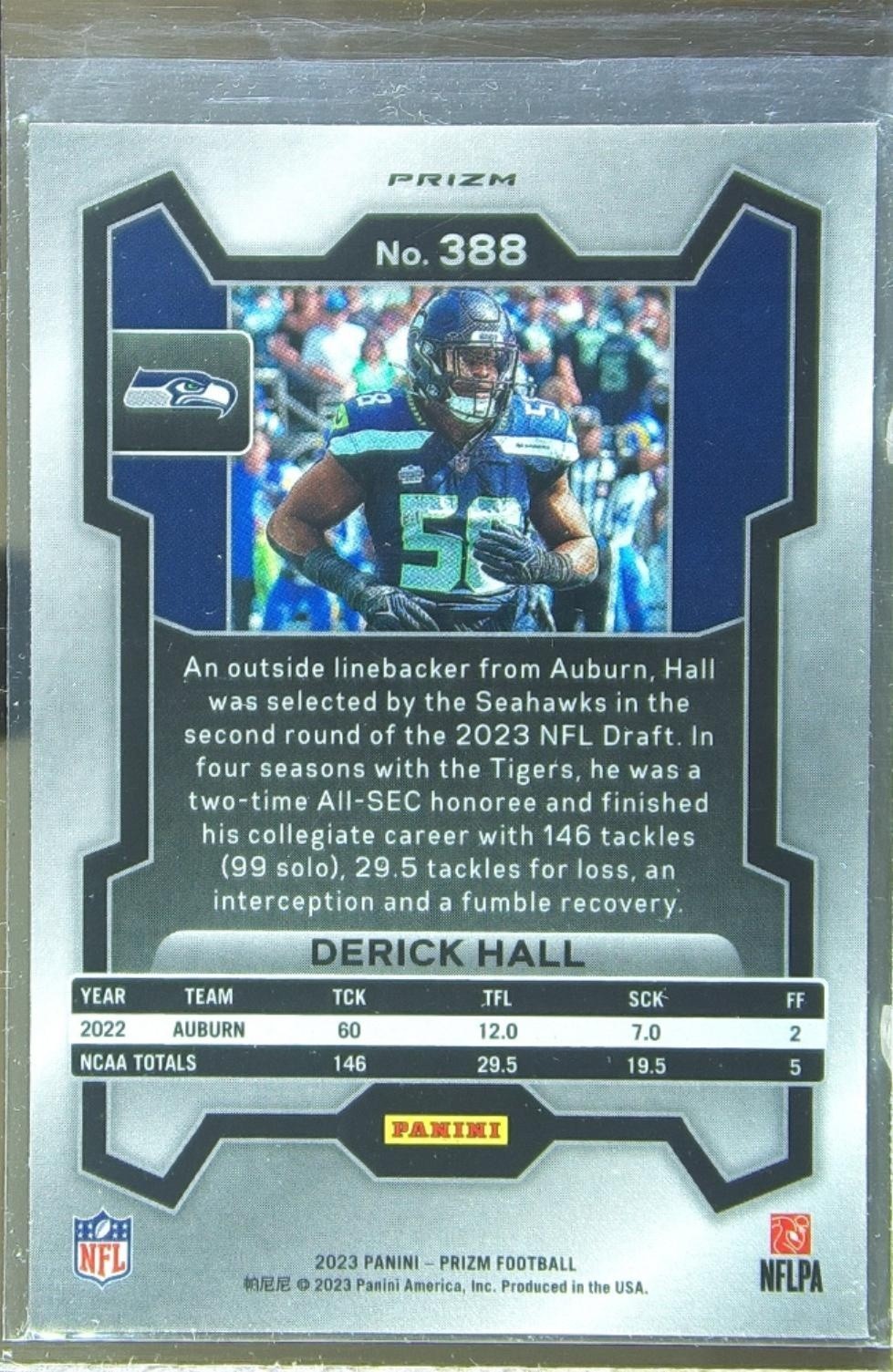 2023 Prizm Derick Hall Orange Ice RC #388 Seahawks - Image 3