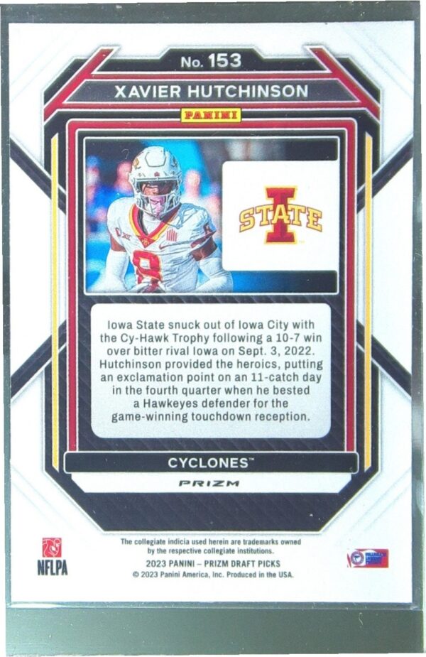 2023 Prizm Draft Picks Xavier Hutchinson Prizms Red Ice RC #153 Cyclones - Image 3