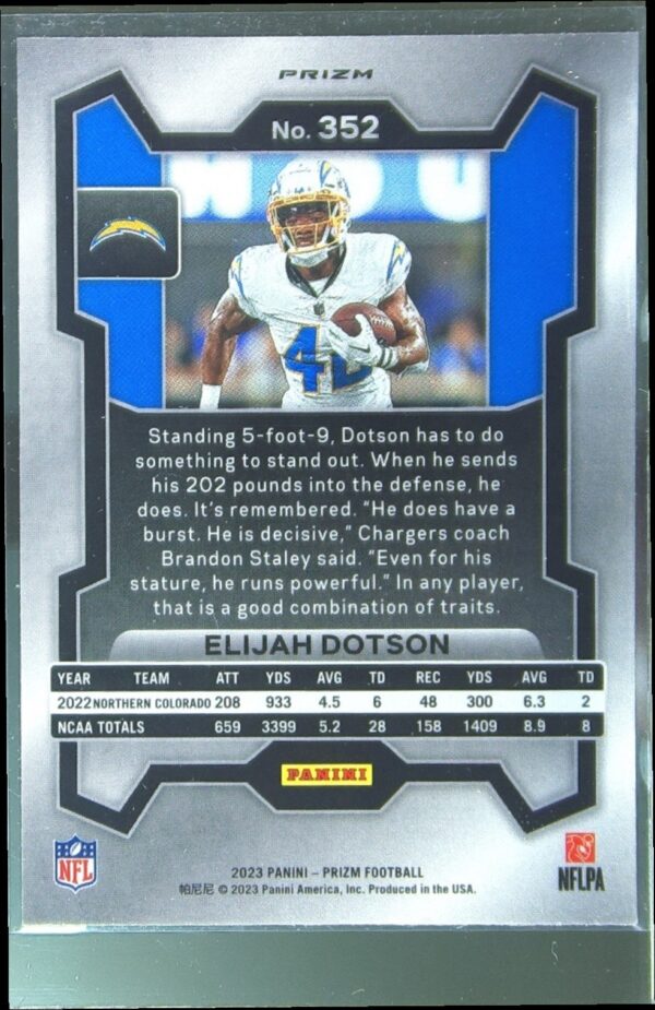 2023 Prizm Elijah Dotson Silver RC #352 Chargers - Image 3