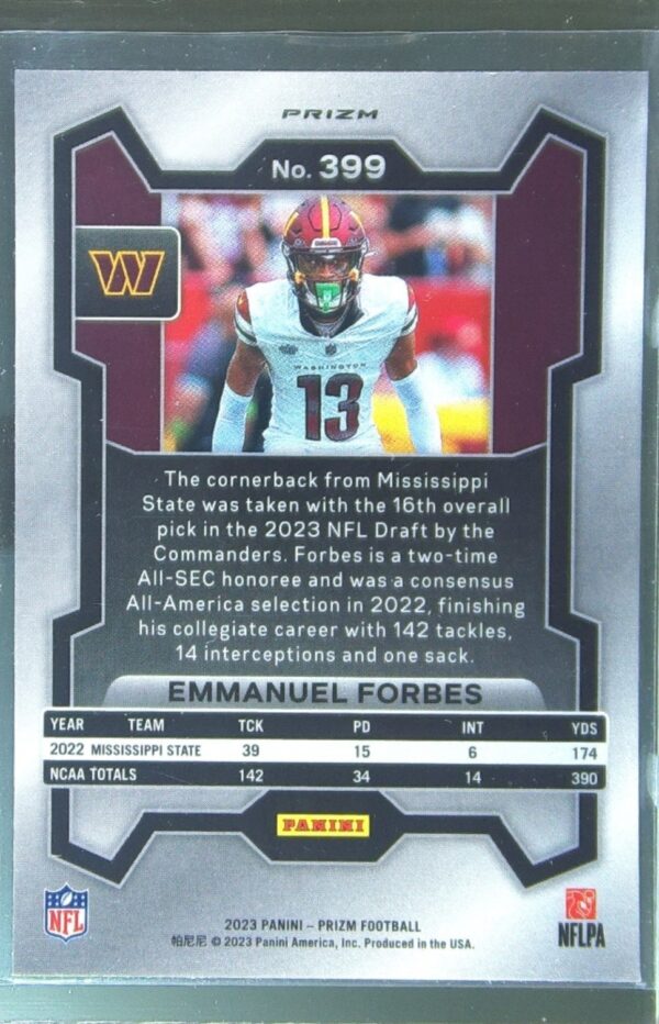 2023 Prizm Emmanuel Forbes Orange Ice RC #399 Commanders - Image 3