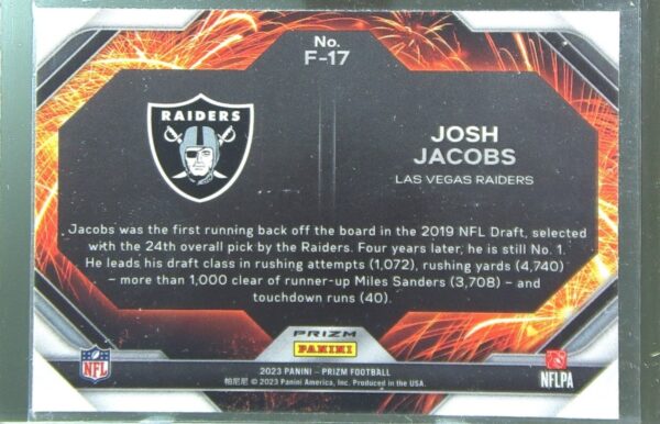 2023 Prizm Josh Jacobs #F-17 Raiders Fireworks Prizms Green - Image 3