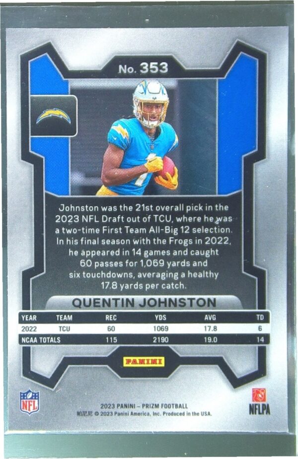 2023 Prizm Quentin Johnston RC #353 Chargers - Image 3