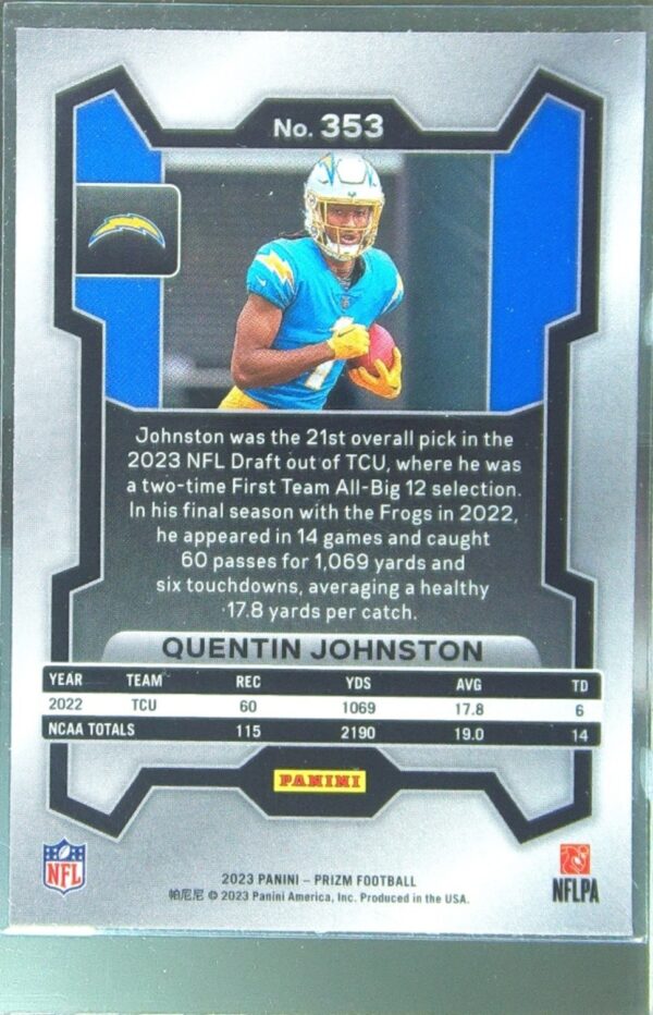 2023 Prizm Quentin Johnston RC #353 Chargers - Image 3
