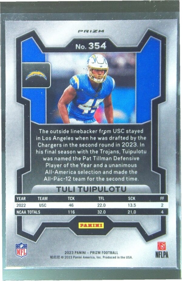 2023 Prizm Tuli Tuipulotu Green RC #354 Chargers - Image 3