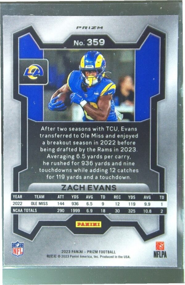 2023 Prizm Zach Evans Green Wave RC #359 Rams - Image 3