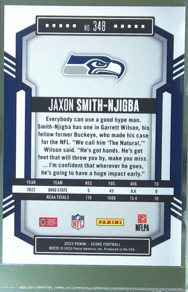 2023 Score Jaxon Smith-Njigba Red RC #348 Seahawks - Image 3