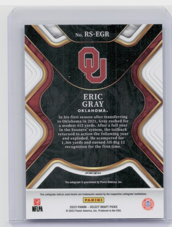 2023 Select Draft Picks Eric Gray AU #RS-EGR Sooners Rookie SIgnatures Silver - Image 3