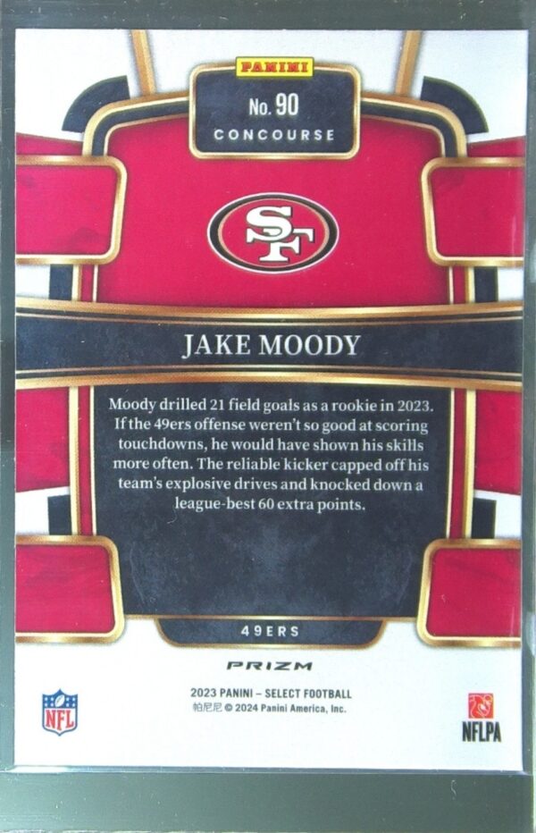 2023 Select Jake Moody Silver Prizms RC #90 49ers - Image 3