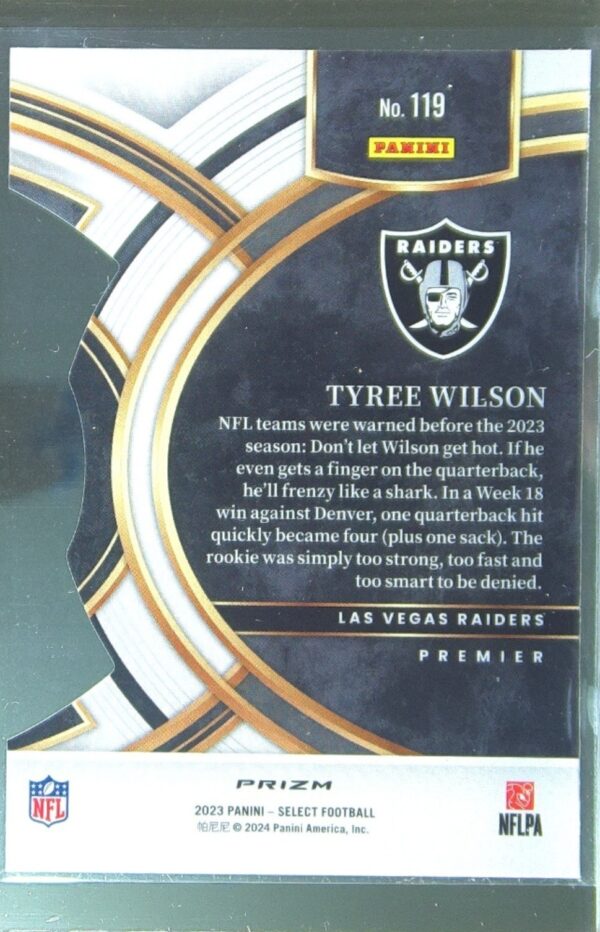 2023 Select Tyree Wilson Black and Green Prizms Die Cuts RC #119 Raiders - Image 3