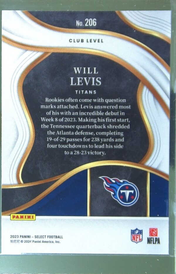 2023 Select Will Levis RC #206 Titans - Image 3