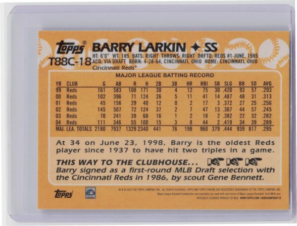 2023 Topps Barry Larkin #T88C-18 Reds - Image 3