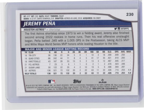 2023 Topps Big League Jeremy Pena SP #230 Astros - Image 3