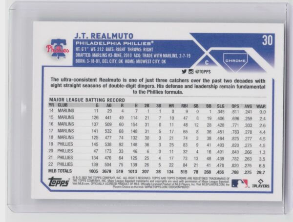 2023 Topps Chrome J.T. Realmuto #30 Phillies - Image 3