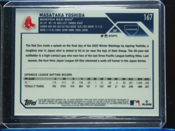 2023 Topps Chrome Masataka Yoshida RC #167 Sox - Image 3