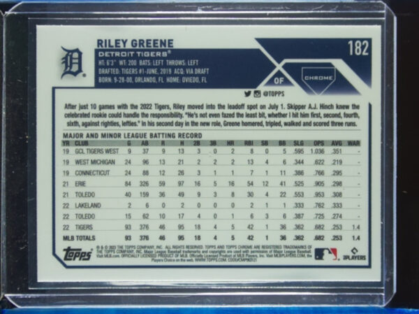 2023 Topps Chrome Riley Greene RC #182 Tigers - Image 3