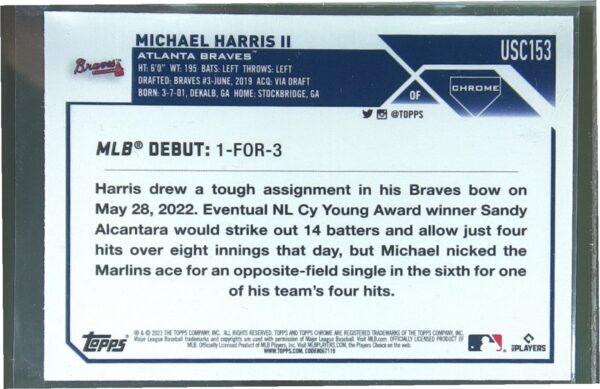 2023 Topps Chrome Update Michael Harris II RC #USC153 Braves - Image 3