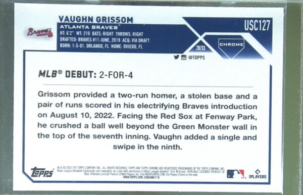 2023 Topps Chrome Update Vaughn Grissom Refractor RC #USC127 Braves - Image 3