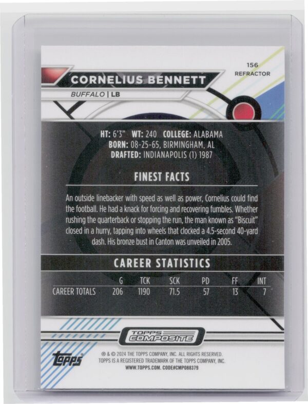 2023 Topps Composite Cornelius Bennett Topps Finest #156 Bills - Image 3
